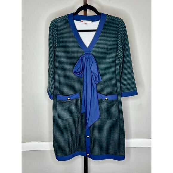 Jude Connally Dresses & Skirts - ☀️Jude Connally Green Blue Tie Neck Shift Dress Size Small Made in USA NWOT